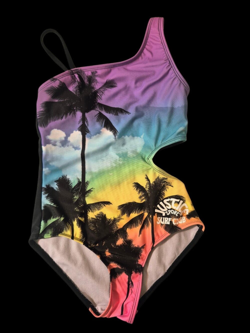Justice Kids Girls Rainbow Palm One-Shoulder Swimsuitls